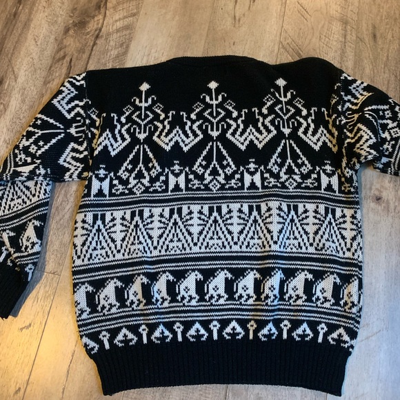 VINTAGE black white grandpa style knit sweater size medium perspective brand - Picture 5 of 9
